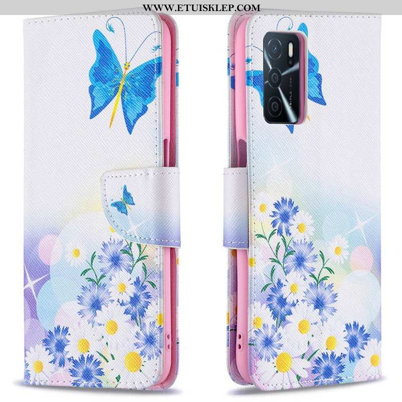 Etui Folio do Oppo A16 / A16s Malowane Motyle I Kwiaty